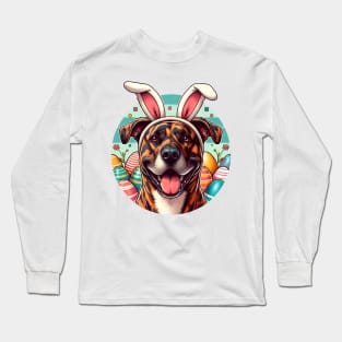 Treeing Tennessee Brindle Enjoys Easter with Bunny Ears Long Sleeve T-Shirt